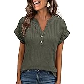 ANRABESS Womens Short Sleeve Henley Shirts V Neck Summer Sweaters 2026 Spring Business Tunic Tops Dressy Casual Work Blouses