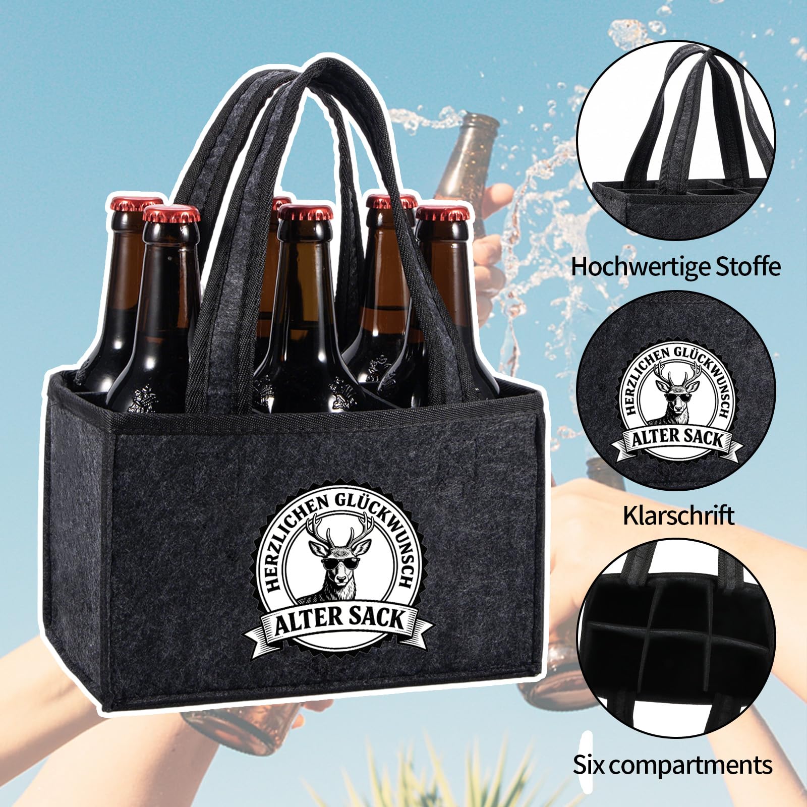 Lustige Geschenke für Männer Geburtstag, Alter Sack Herzlichen Glückwunsch, Witzige Geburtstagsgeschenk Männergeschenke Biergeschenke Geschenk, Personalisierte Männerhandtasche Bier, 6 Flaschen 6