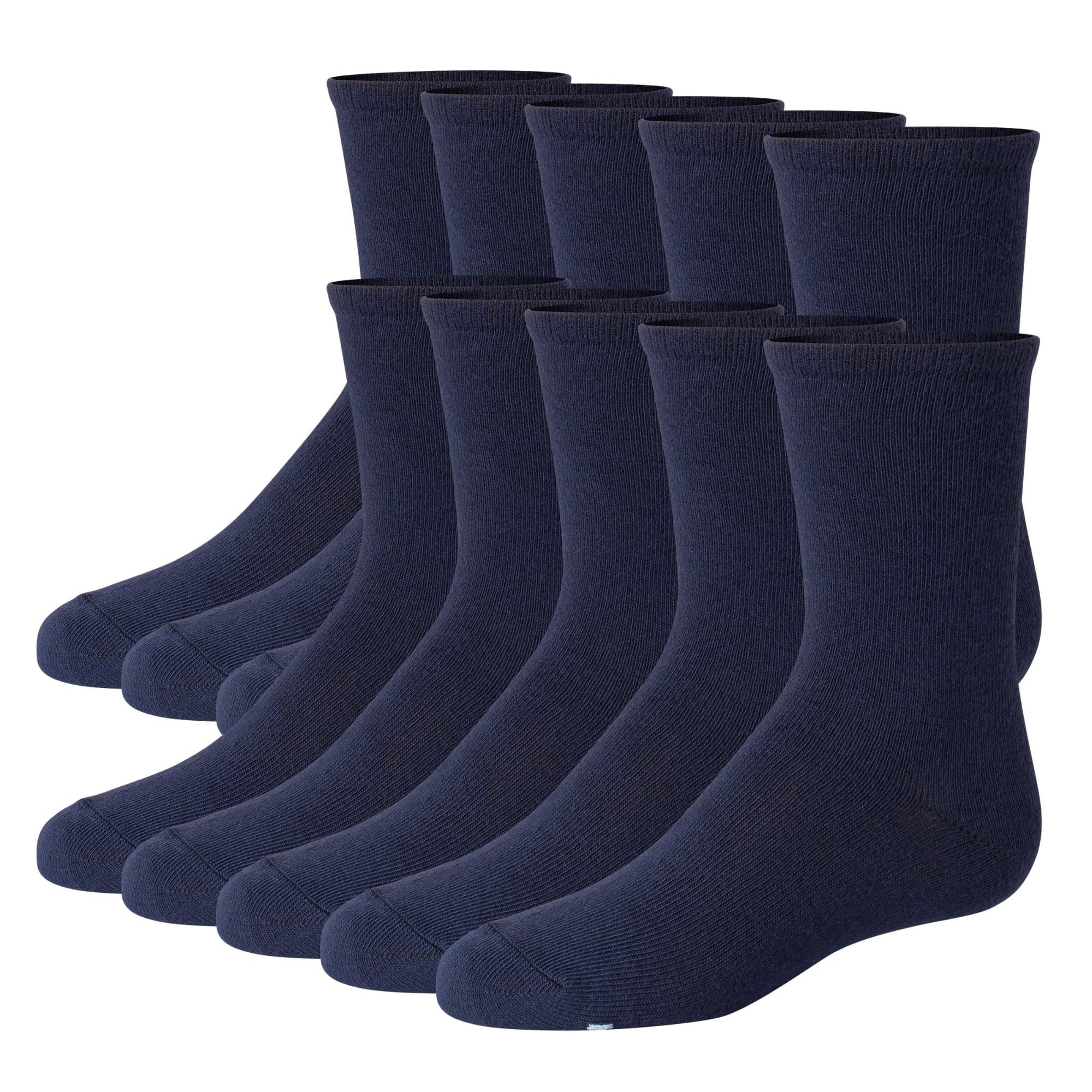 Hanes Big Uniform, Plain White, Knit Crew Socks for Girls, 10-Pairs, Navy-10, Large