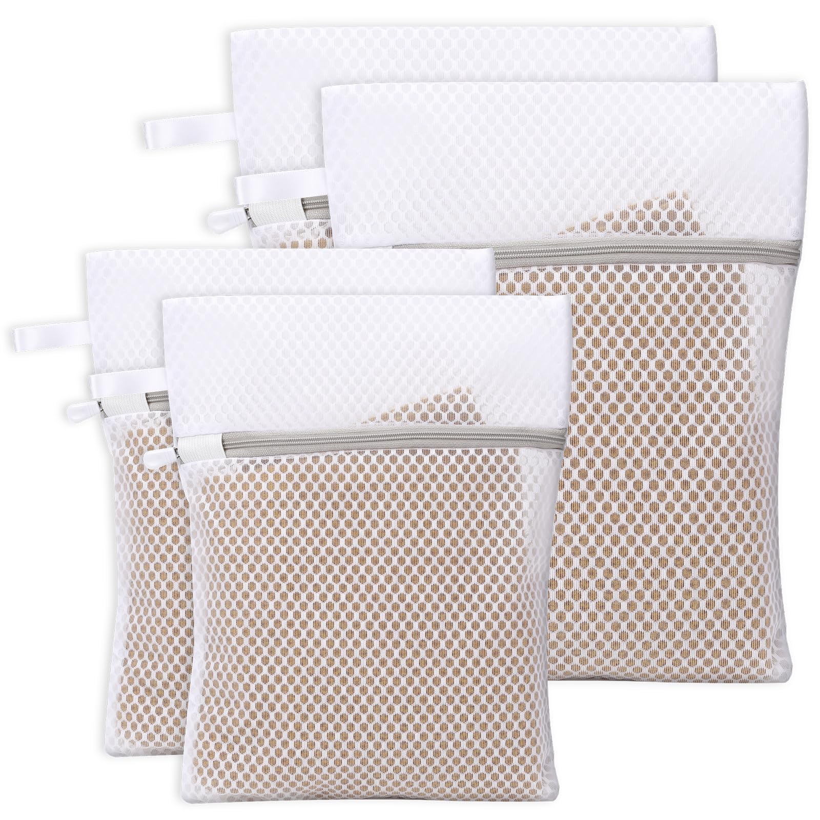 Bra Washing Machine Bag, 4 x Honeycomb Lingerie Bags with Hanging Loop,Mesh Laundry Wash Bags, Fine Laundry Wash Bags for Underwear, Bras, Socks, Baby Clothes, Masks(2S+2M)