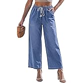 luvamia Wide Leg Jeans for Women Trendy High Waisted Pull On Elastic Waist Drawstring Ankle Length Denim Trouser Pants