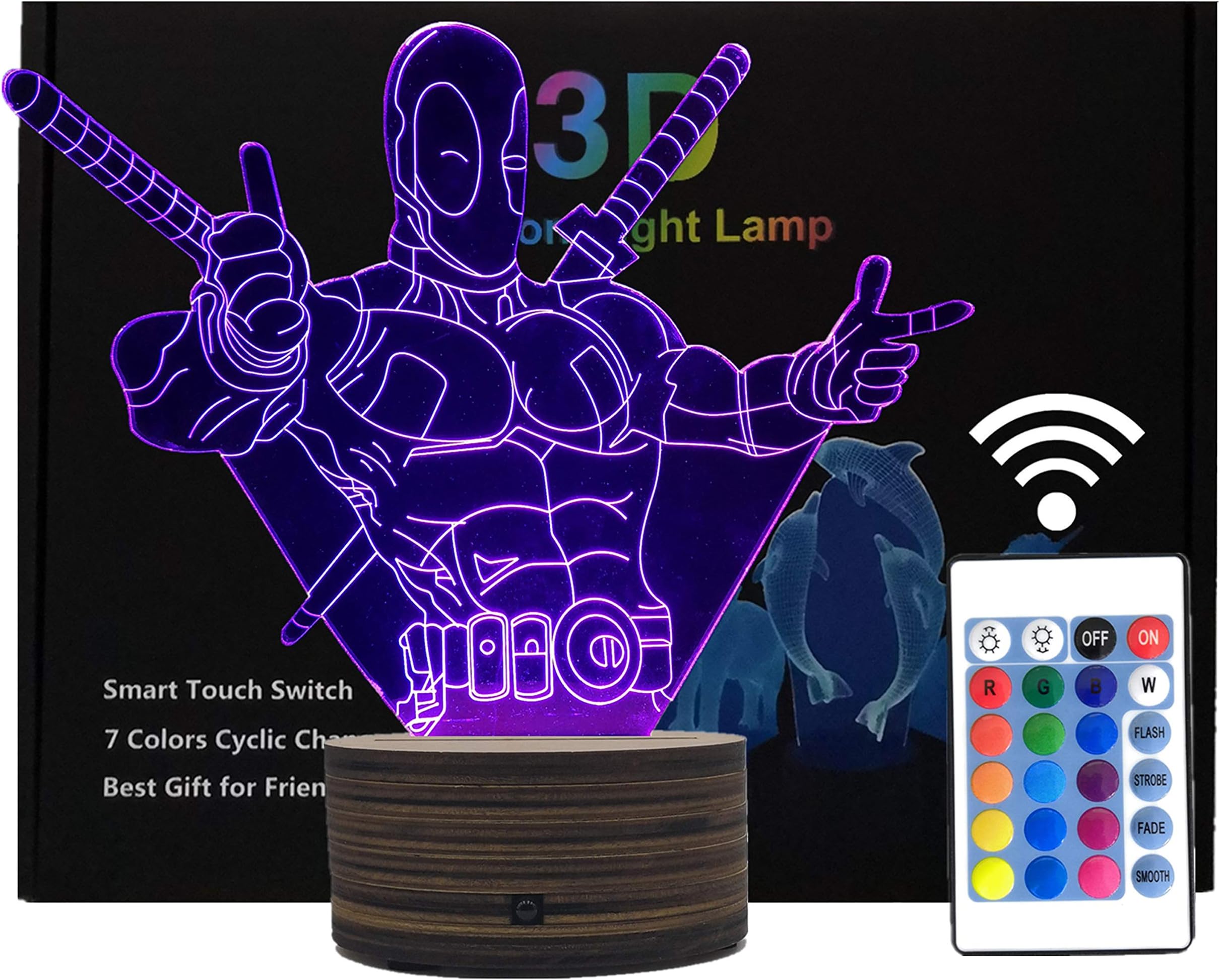 Marvel Anti-Hero Deadpool Mood Light Handmade 3D BULBING Optical Illusion LED Lamp