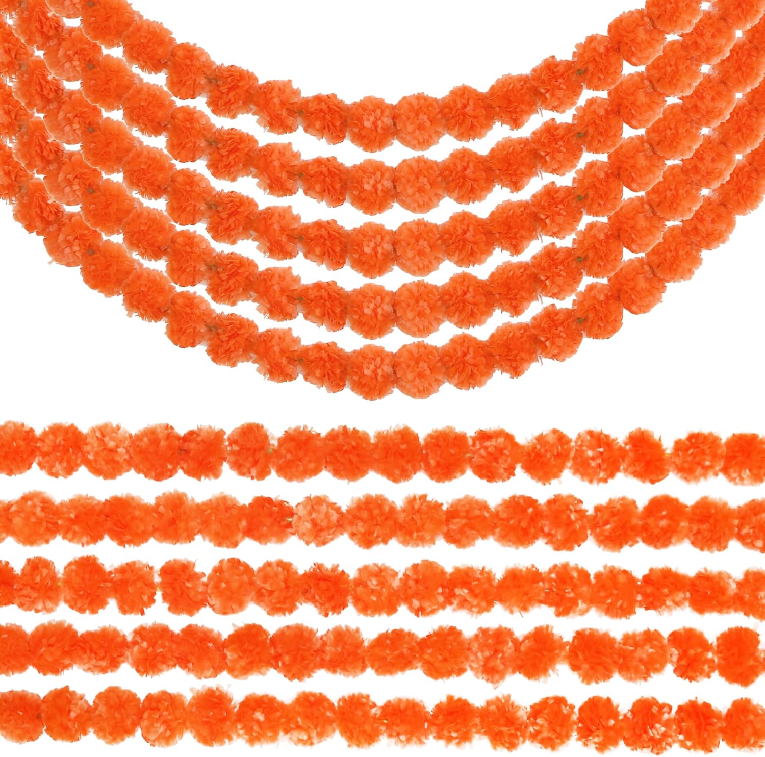 Wreaths, Garlands & Swags - Trimgrace 5 Pcs Orange Marigold Garland 5FT for Weddings Mantles and Diwali Decor - Faux Garlands for Party and Home Decoration Mexican Day of The Dead
