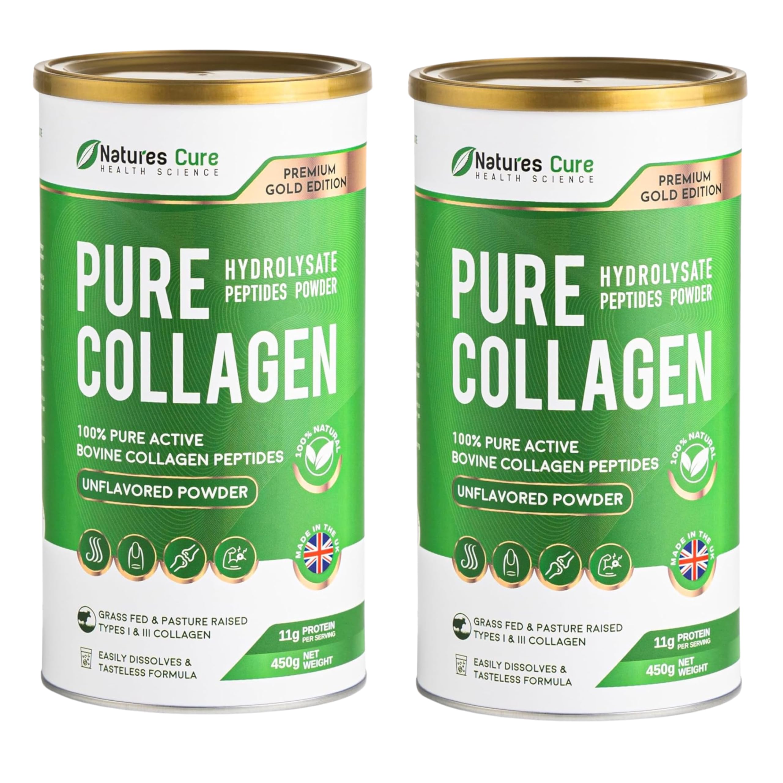 Bovine Hydrolysed Collagen Protein Peptides Powder Food Suplement Unflavoured Kosher and Halal Certefied from Bovine Hides (2X 450gr Cans) — image 1
