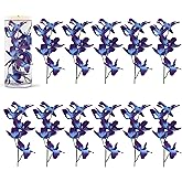 HOKPA Artificial Orchid Flowers Purple Blue Faux Flowers Vase Fillers for Floating Candles Wedding Birthday Party Home Bar Restaurant Decorations (12Pcs)