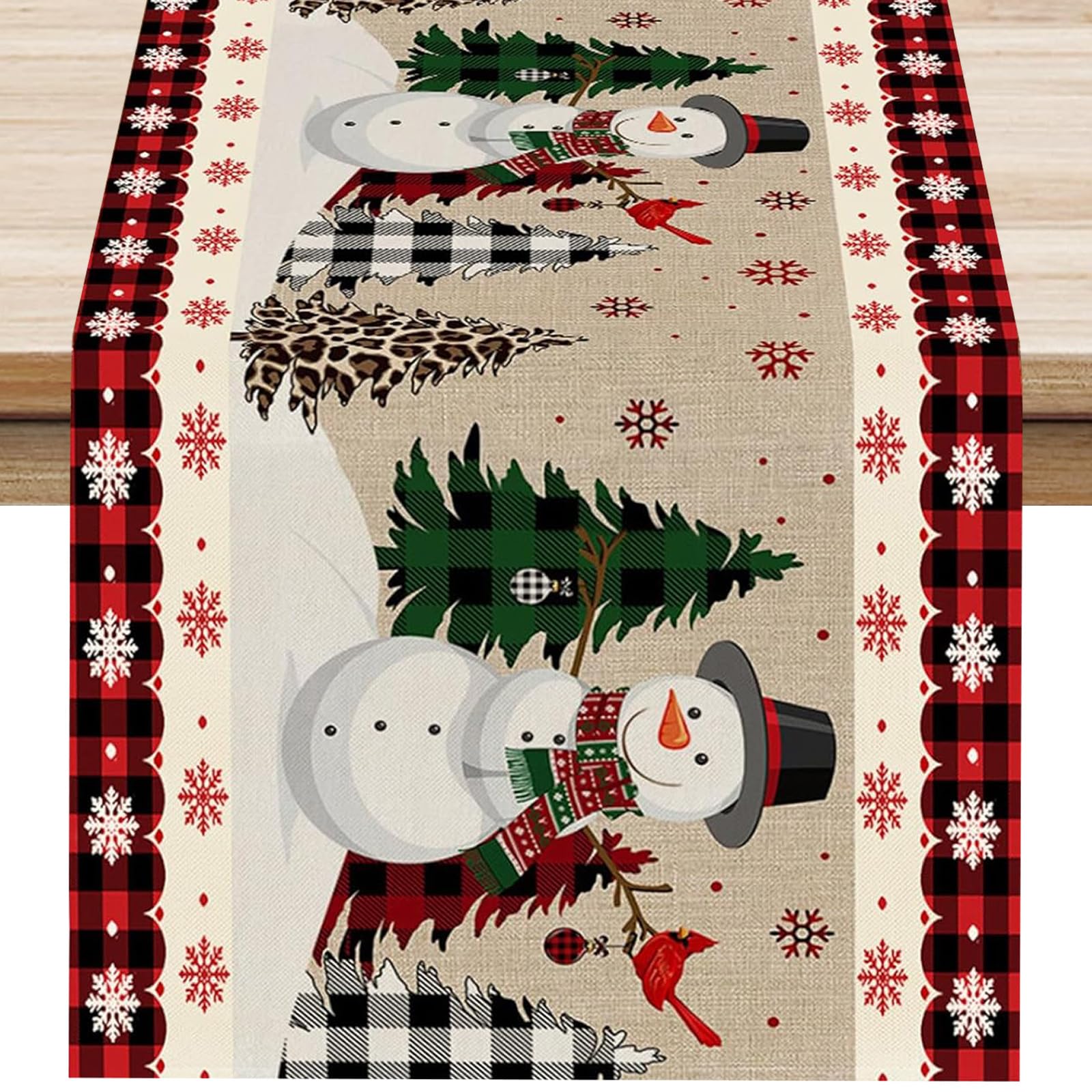 Christmas Table Runner, Christmas Decorations, 33×200cm Long Christmas Table Runners, Christmas Table Runner with Snowflakes Christmas Tree Snowman Pattern for Dining Party Decor for 14+ years old