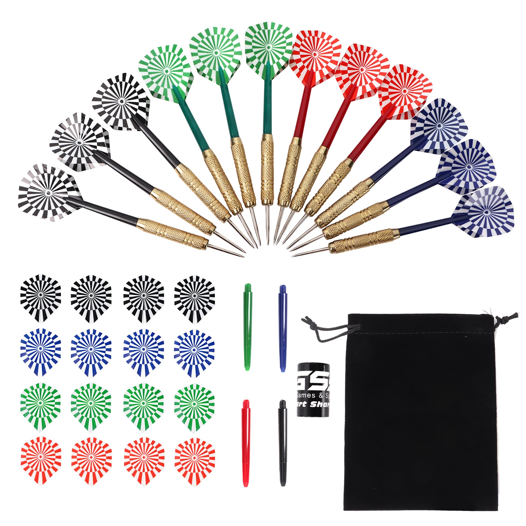 GSE Games & Sports Expert 12 Pcs of 18/24 Grams Steel Tip Darts, Professional Darts Metal Tip Set, Metal Darts for Dartboard with Extra Flights, Dart Sharpener & Storage Bag