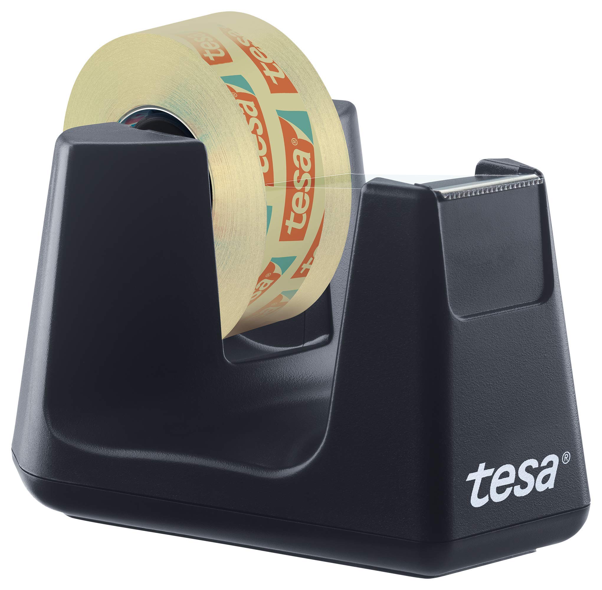 tesa Easy Cut Smart + Transparent tesafilm – Robust Dispenser with Non-Slip Function in Black and Transparent Adhesive Film