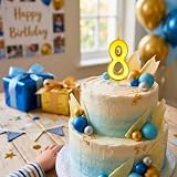 SHATCHI Birthday Number 8 Candle Gold Cake Topper Party Decor 4.5 x 3 x 1 cm view 2