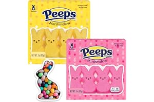 Okie Dokie Trading Co. Easter Bunny Sticker Bundled with Peeps Marshmallow Bunnies (8 Count x 2, Yellow/Pink)