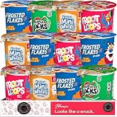 Cereal Cups Variety Pack, Single Serve Individual Breakfast Cereal, 12 Pack | Mini-Wheats, Frosted Flakes, Froot Loops, Apple Jacks, Single-Serve Portions, On-The-Go Breakfast, Care Package, Gift Box