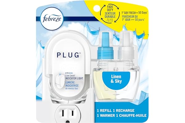 Febreze Plug In Air Freshener, Odor-Fighting Scented Oil Starter Kit, Air Fresheners for Home and Bathroom and Kitchen, Long