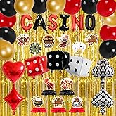 Casino Theme Party Decorations - Casino Night Decorations Balloons Red Black Vegas Themed Decoration Dice Poker Centerpieces Fringe Backdrop Hanging Swirls for Las Vegas Poker Themed Party Decoration