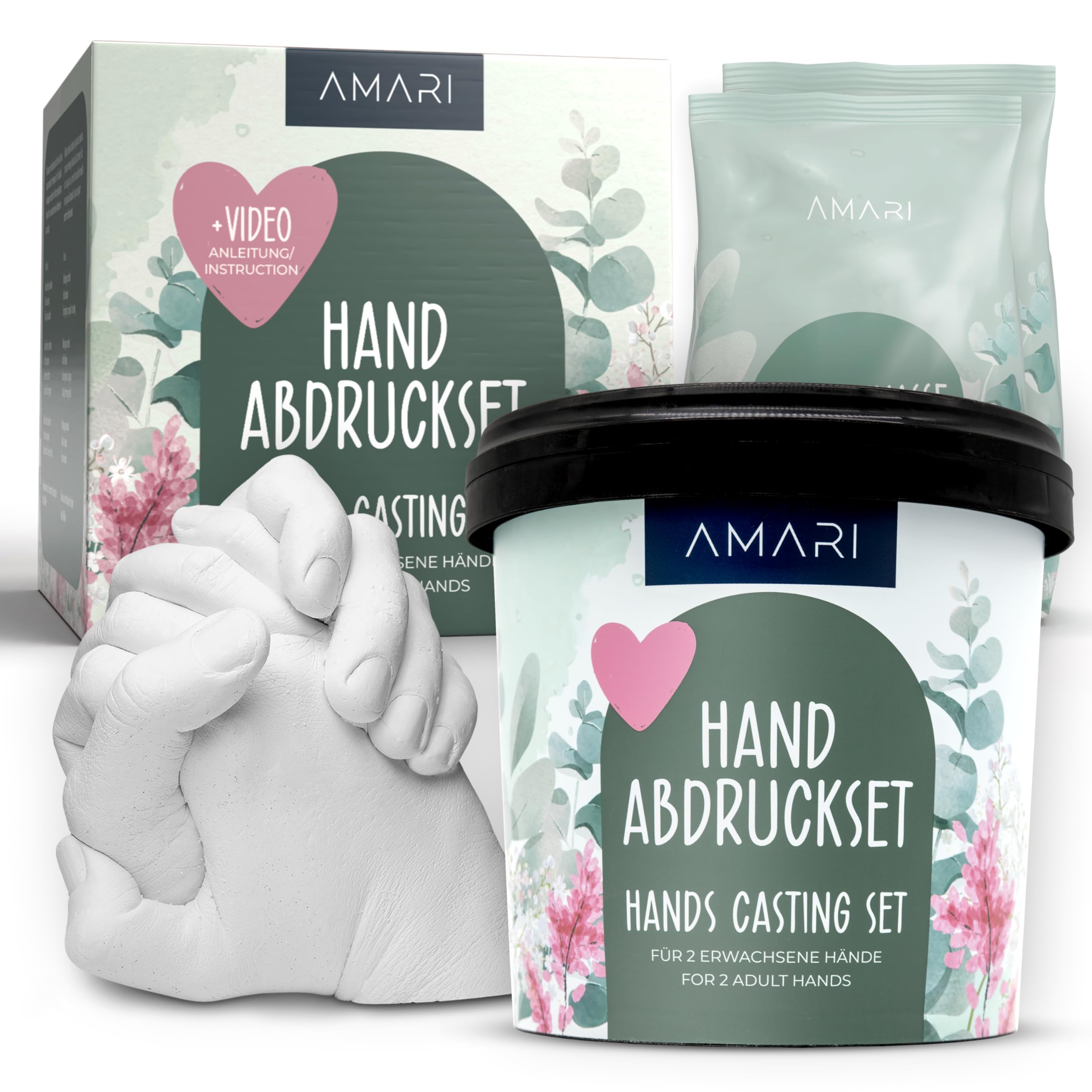 Amari Handprint Set for Couples and Family (Eucalyptus) - Plaster Cast Set Hands - Plaster Hand Pair Plaster Hand Print Gift, Wedding Gift, Anniversary Partner Gifts, Couple Gifts