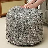 Round Stuffed Pouf Ottoman for Foot Rest, Faux Fur Poufs with Foam Chunk Filling, Storage Ottoman Pouf Foot Stool Cushion, 20