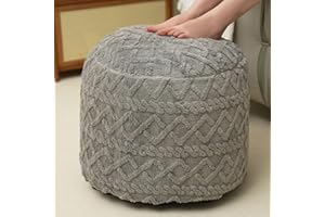 Yueyocici Round Stuffed Pouf Ottoman, Corduroy Poufs with Foam Chunk Filling, Furry and Fluffy Pouf Foot Stool Storage Grey 26"