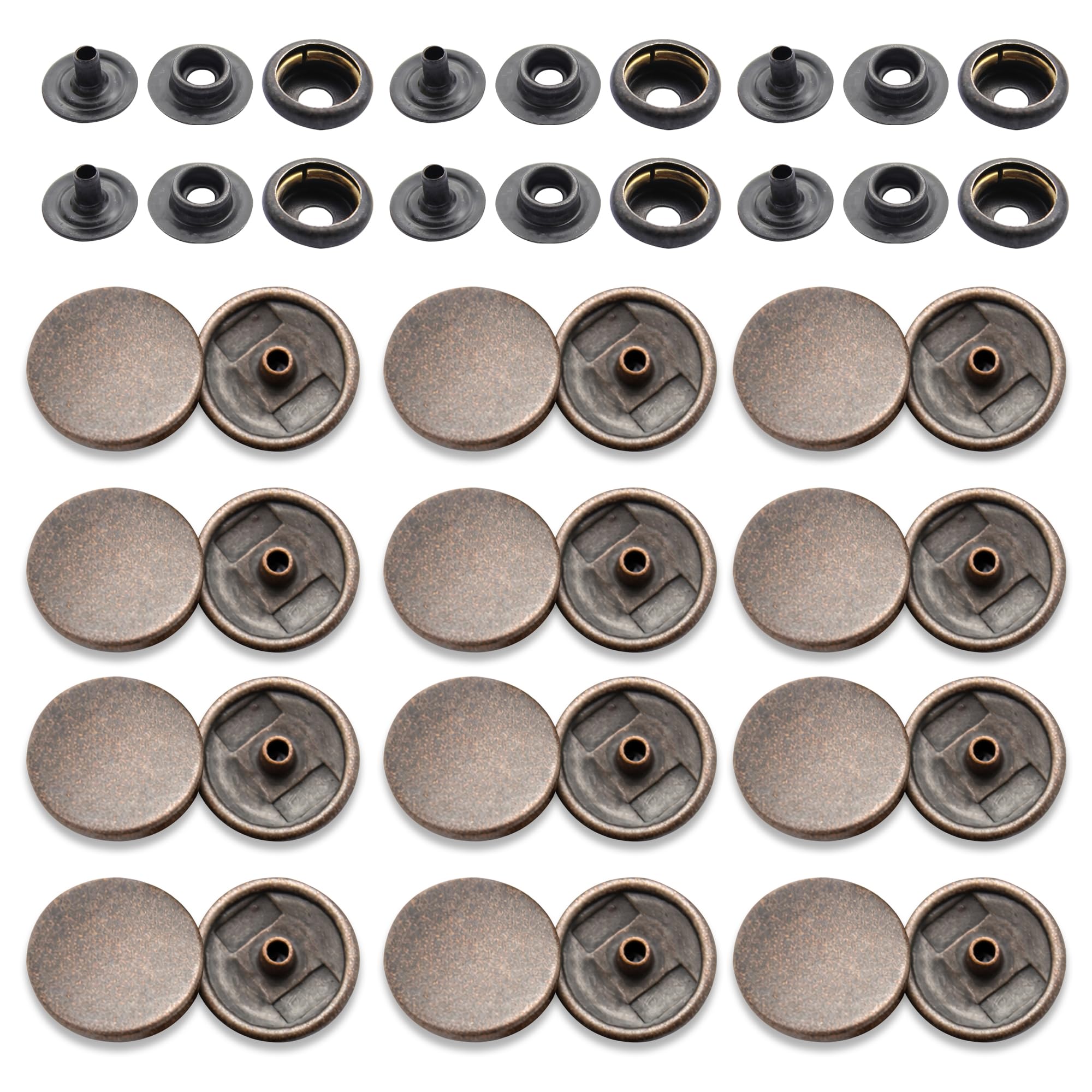 WedDecor Gunmetal Black 15mm Press Studs Heavy Duty Metal Nickle Free 4 Parts Snap Fasteners Rivets Button for Leather Crafts, Jackets, Bags, Straps, Jeans, Clothes Repair - Pack of 50