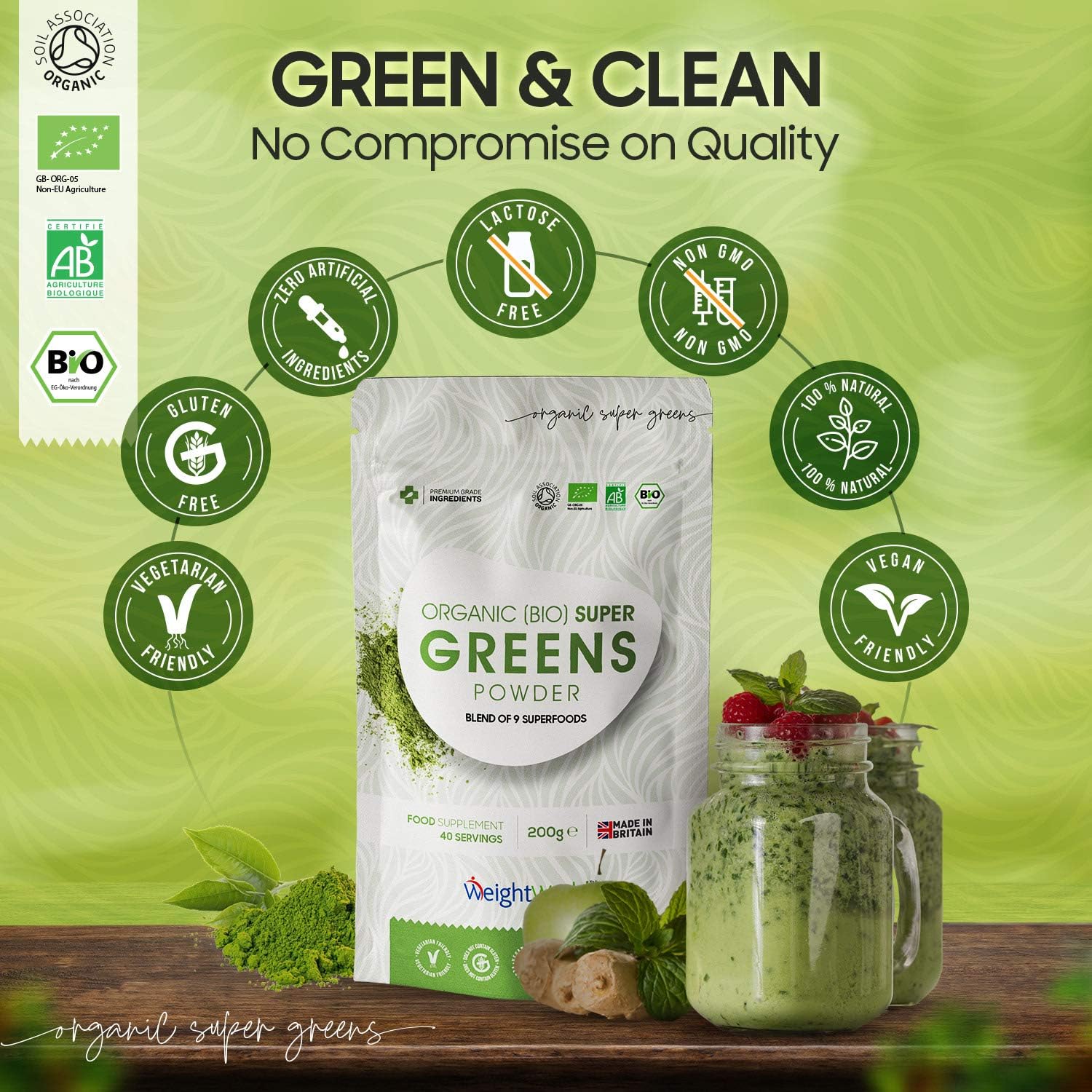 Organic Super Greens Powder, Soil Association Certified, Only Nutrient-Rich Superfoods Like Maca, Guarana & Chlorella - Image 5