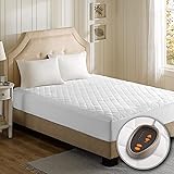 Beautyrest - Cotton Blend Heated Mattress Pad Twin XL Size – Secure Comfort Technology – Luxury Quilted Electric Mattress Pad with Deep Pocket  - White -  5-Setting Heat Controller - 5 Years Warranty