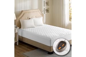 Beautyrest Cotton Blend Heated Mattress Pad Secure Comfort Technology - Luxury Quilted Electric Mattress Pad with Deep Pocket - 5-Setting Heat Controllers, Full, White