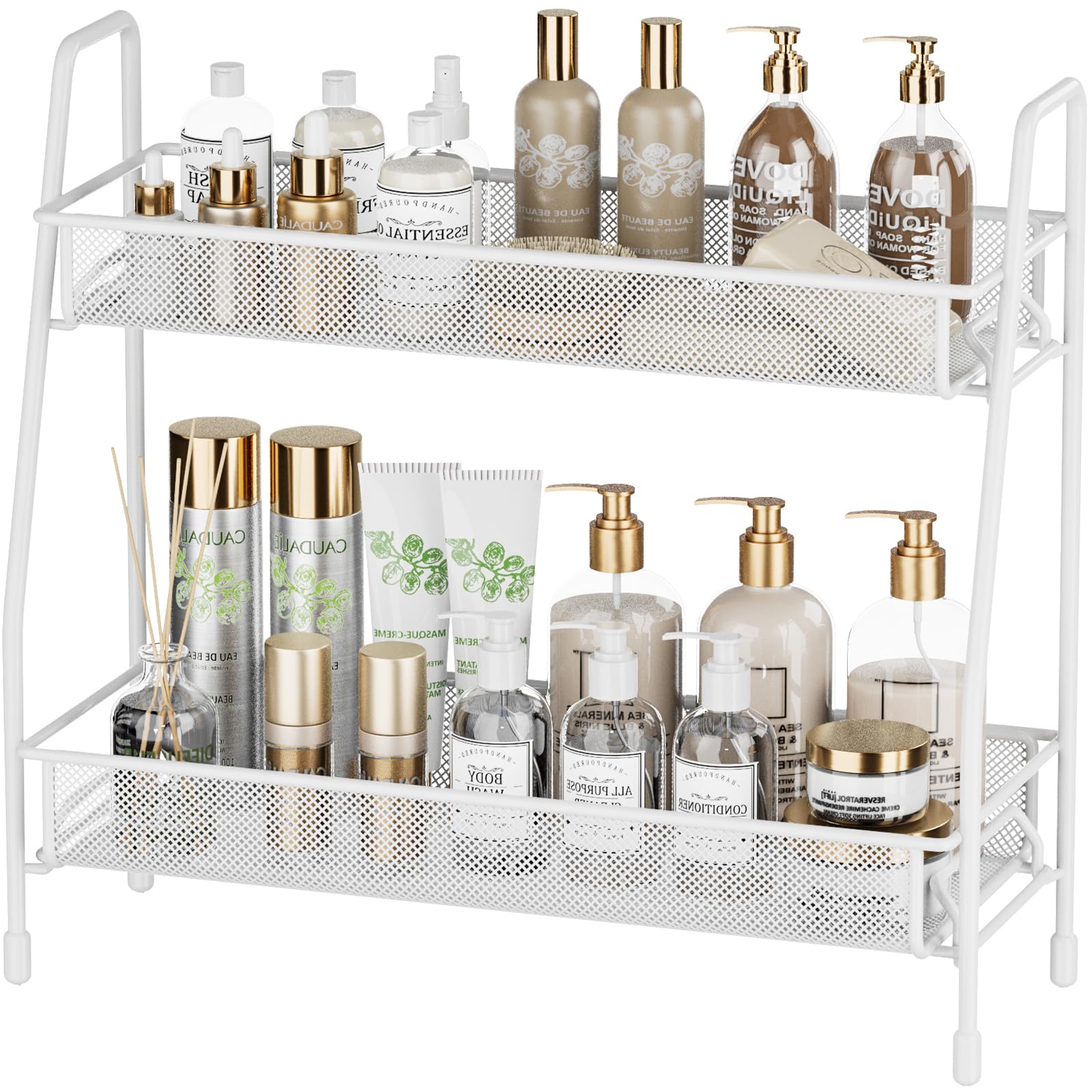 EKNITEY Bathroom Storage Spice Rack - 2 Tier Kitchen Storage & Organisation, Small Bathroom Organiser for Countertop, Home and Office