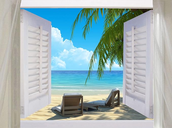 BEACH THROUGH A WINDOW SEASIDE canvas print 20" x 30" Amazon.co.uk