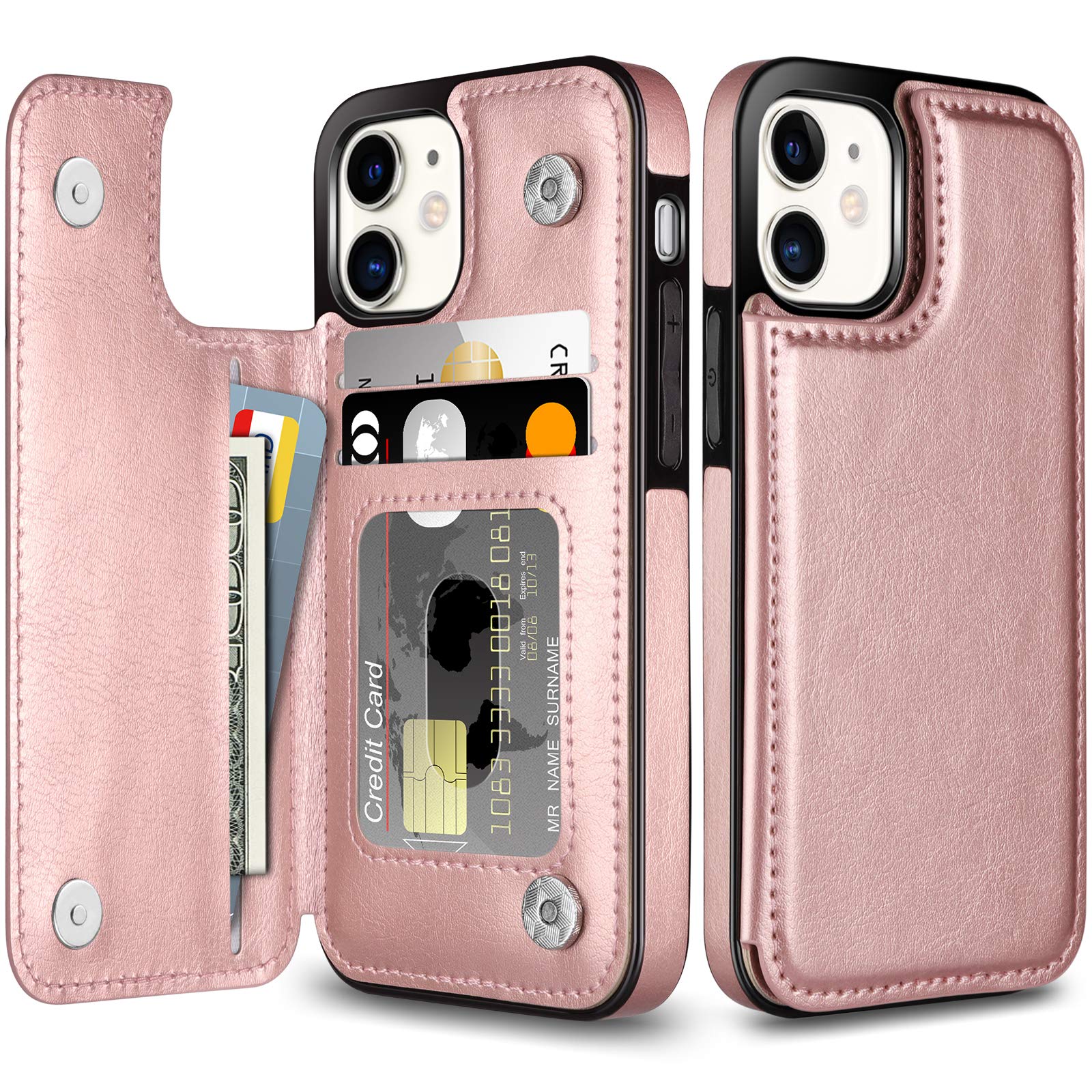 Coolden Compatible with iPhone 12 Case iPhone 12 Pro Case Wallet Case Shockproof Card Holder Flip Folio PU Leather Magnetic Closure Protective Case Cover Compatible with iPhone 12/12 Pro (Rose Gold) — image 1