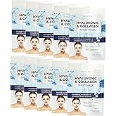 Skin 2.0 Hyaluronic Acid & Collagen Sheet Mask - Hydrating, Anti-Aging, Firming - Dermatologist Tested Korean Skincare - Clean Beauty, Natural Ingredients, Cruelty-Free, All Skin Types - 10 Count