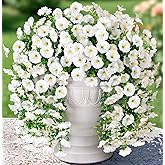 Artificial Faux Hanging Flowers Plants for Outdoor Decor,2 PCS Fake Silk Morning Glory with Eucalyptus UV Resistant Realistic Trailing Vines for Wall Home Porch Patio Balcony Yard Indoor Decor,White