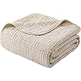 Yoofoss Muslin Blanket 100% Cotton Large Twin Size 60" x 80" for Bed Couch Summer Gauze Blanket for Adults Lightweight and Breathable Apricot White