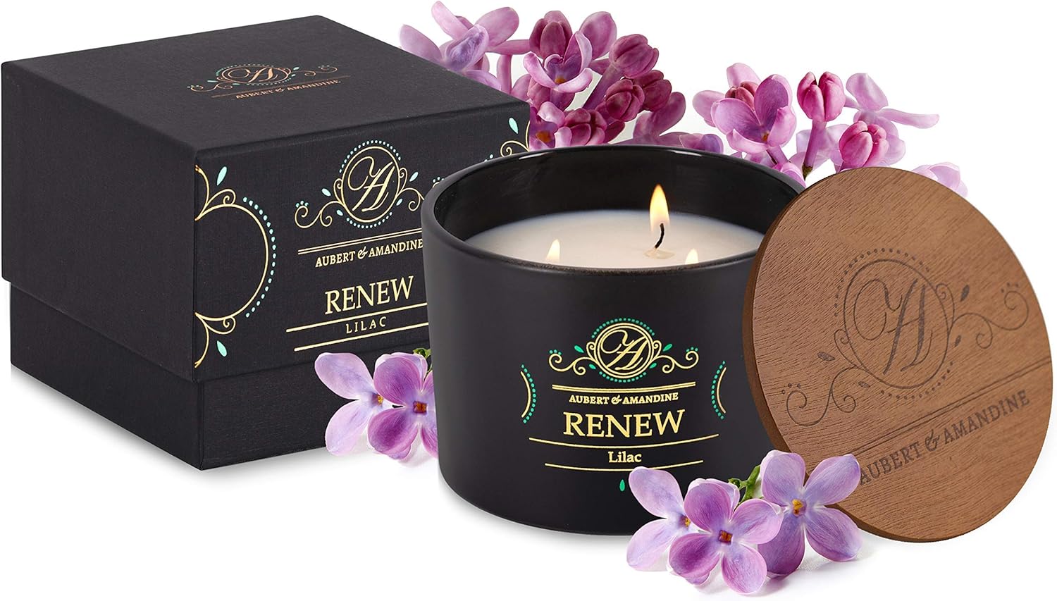 Renew - Lilac Luxury Scented Soy 3 Wick Candle for Stress Relief & Relaxation High Intensity Aromatherapy (Lilac): Home & Kitchen
