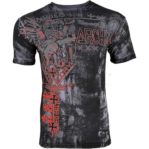 Archaic By Affliction Maglietta Uomo Sinestro - Girocollo Cotone, Stampa Totale, Lavabile A Freddo