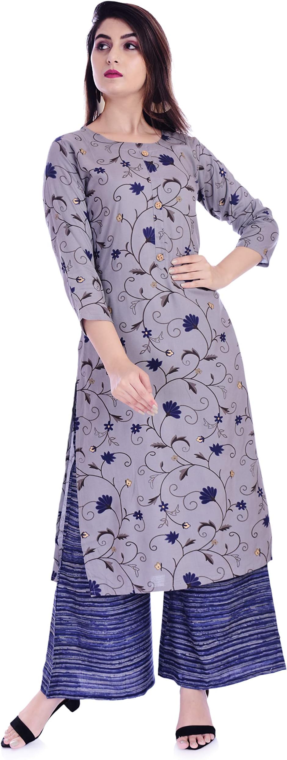 Tazanna Creations Plazo Kurti Set With Straight Printed Kurti & Anklle Length Plazo. (TC-53)