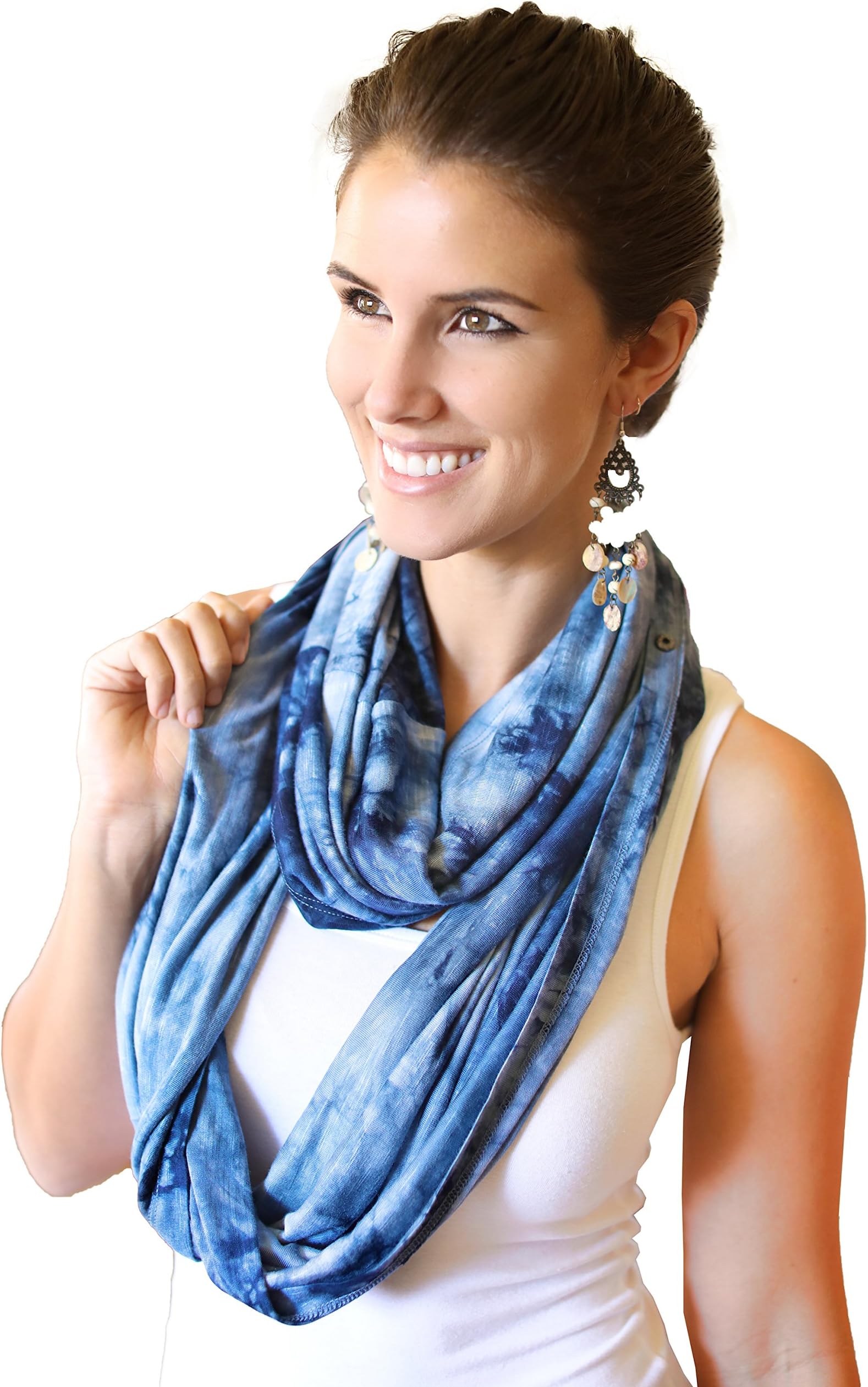 Infinity Nursing Scarf – Privacy Cover Up for Breastfeeding Baby – Dark Blue Tie Dye Pattern