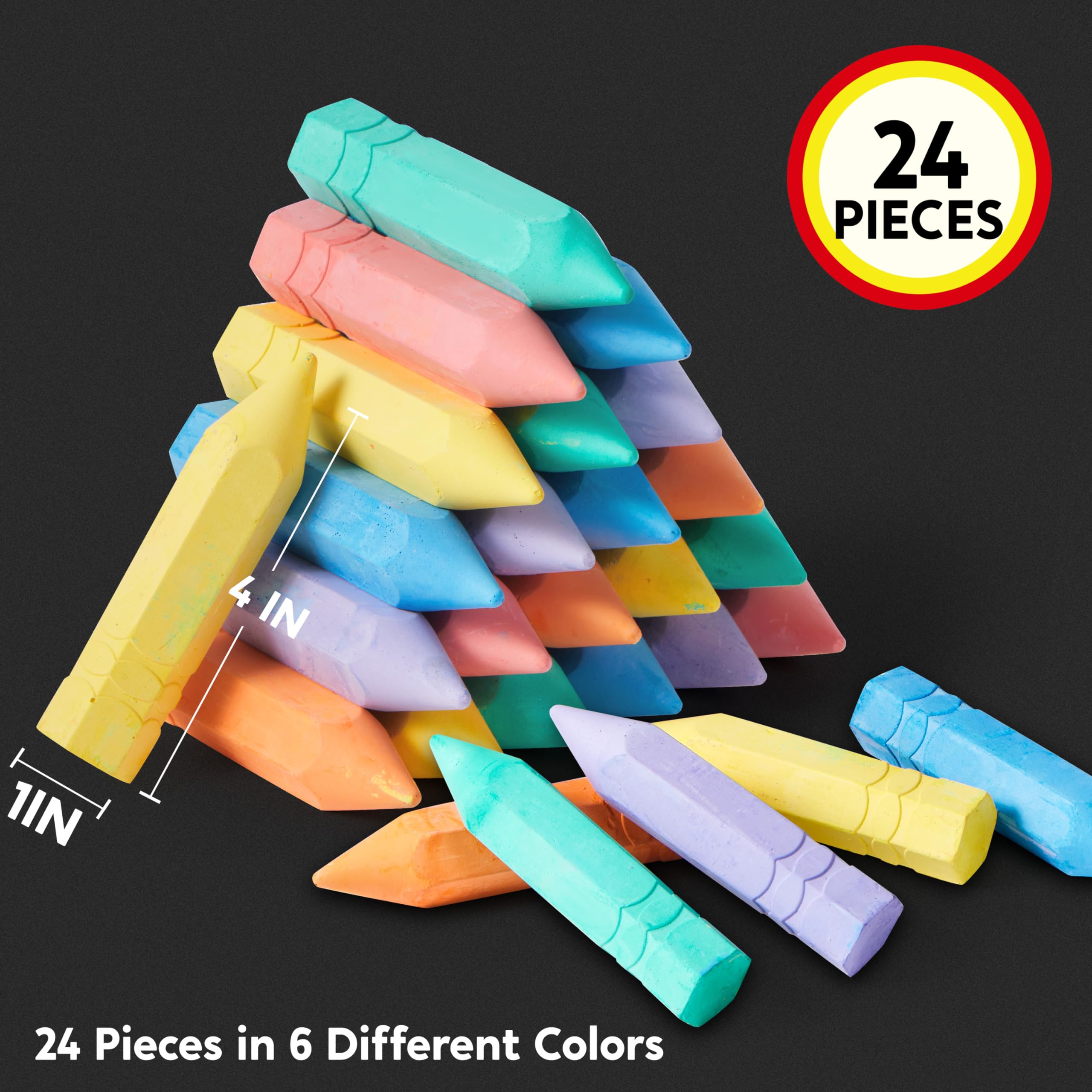 JOYIN 48 PCS Cone Shaped Washable Sidewalk Chalks Set, 12 Colors, Non-Toxic Jumbo Chalk Set for Art Play, Sidewalk Colored Outside Washable Set for Summer Outdoor Games and Chalkboard Drawing