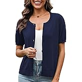 VIISHOW Women's Summer Lightweight Short Sleeve Cardigan Crochet Knit Shrug Open Front Crew Neck Button Up Casual Tops