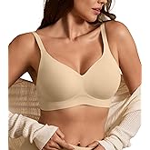 DEANGELMON Seamless Bras for Women No Underwire Comfortable Push Up Bra V Neck Wireless Bralette Full Coverage Wire Free Nude X-Large
