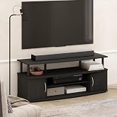 Furinno Jaya TV Stand, Entertainment Center, TV Console, for TV up to 55 Inch, with 2 Doors and Cable Management Holes, for Living Room, Bedroom, Darkwood