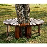 LIHDNGXM Tree Bench Wrap Around Semi Circle Park Tree Bench Seat for Garden, Lawn, Patio &amp; Backyard Solid Wood Curved Max. Load Up to Approx 250 Kg(Brown,Whole Circle)