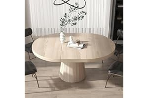 homary 39"-55" Extendable Dining Table Round/Oval Dining Room Table for 4-6 Wood Kitchen Table with Pedestal Base (Whitewash)