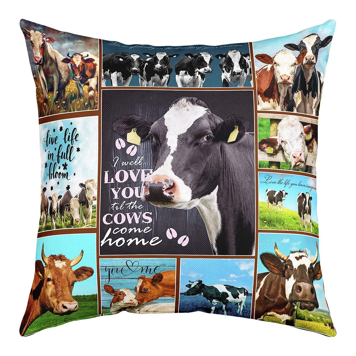 richhome Cute Cow Pillow Cover Farmhouse Style Rustic Livestock Animal Square Throw Pillow Cover for Bedroom Decor 20x20 Inch Cabin Highland Cattle Wooden Decorative Double Sides Print Cushion Cover