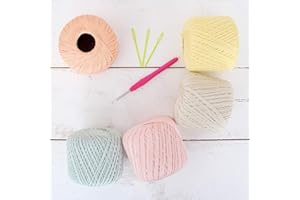 100% Pure Cotton Crochet Thread Set by Threadart - Size 10 - Pastel Colors - Five 50g Balls