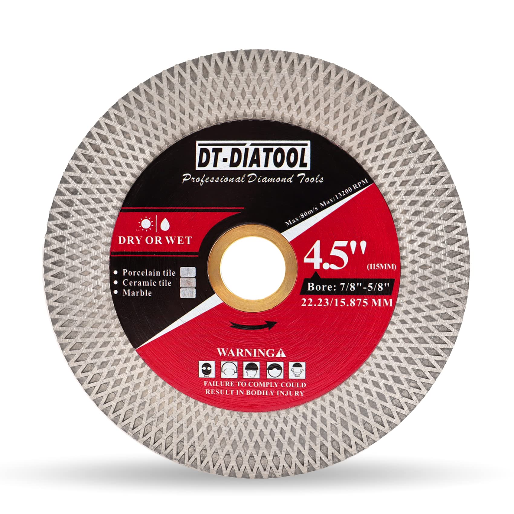 DT-DIATOOL Diamond Tile Cutting Disc 115mm Bore 22.23mm - Double-Sided X Mesh Cutting & Grinding Disc for Porcelain Marble Artificial Stone