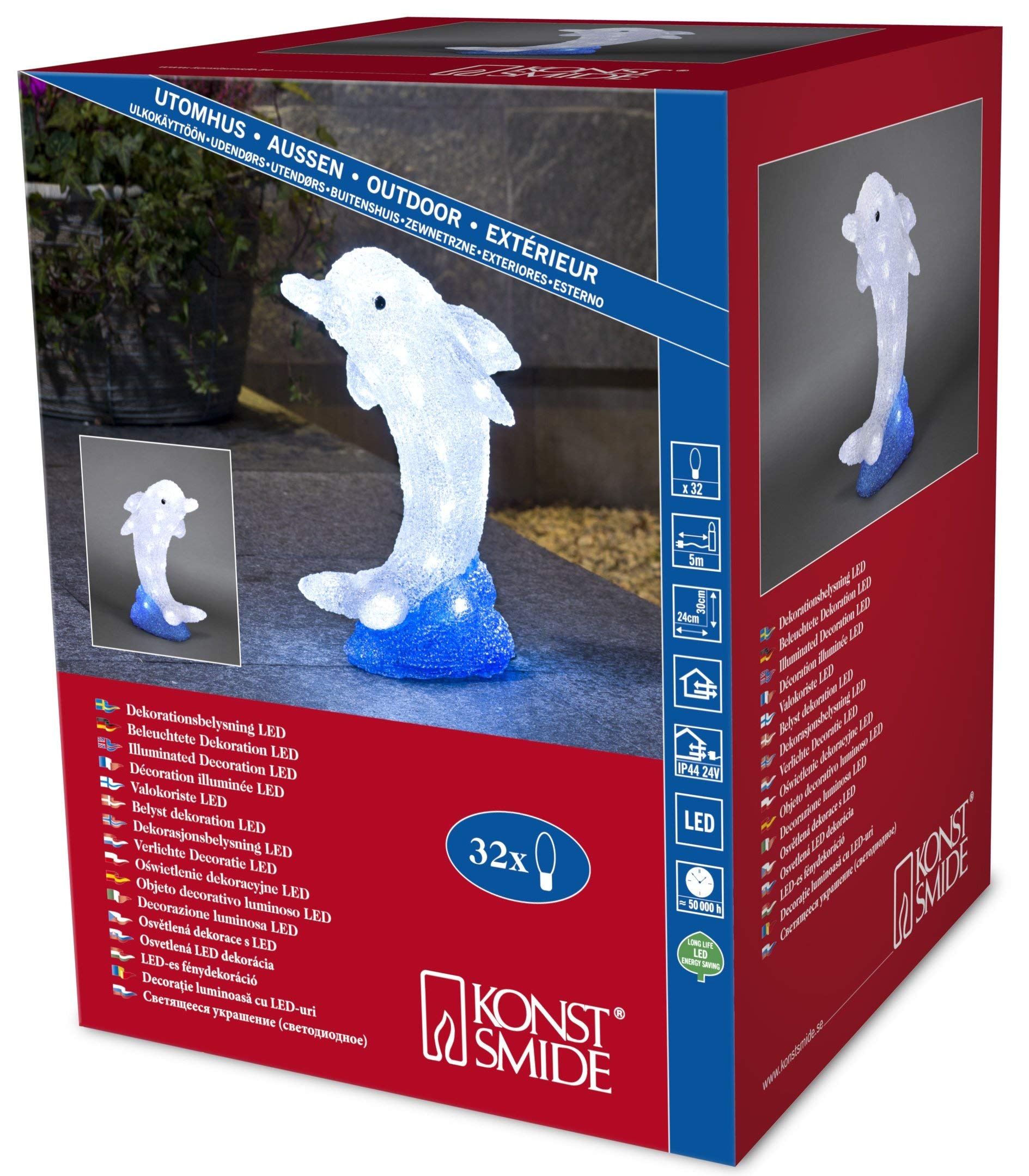 Konstsmide Outdoor Christmas Decoration Acrylic Small Dolphin/Outdoor Lighting (IP44) / 32 Cool White LEDs/Transparent Cable