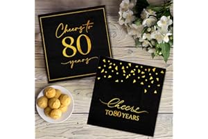Cheers to 80 Years Cocktail Napkins,2 Design 50PCS-80th Birthday Napkins 5x5 Inches Party Napkins Paper Beverage Napkins for 