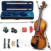 Vangoa 1/2 Acoustic Violin Fiddle Kit, Professional Solid Wood Violin, Spruce Top, Matched Unique Maple Wood Pattern, Premium Ebony Fitting, Beginner