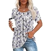 Anymeet Womens Summer Tops Casual Shirts Pleated Tunic M-3XL