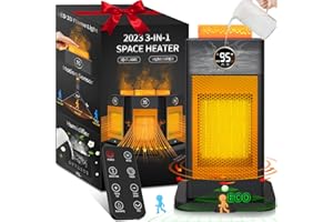 FAMILYJOY Space Heater Meet Humidification, Portable Heater with 3D Flame, Electric Heater 2S Heating with Sensor Motion, Oscillation Rome Heater, Space Heaters for Indoor Use(Silk Black/Humidified Heater)