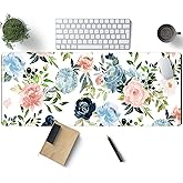 Gaming Green Desk Mat Desk Mouse Pads Purple Blue Pink Floral Mouse Pad Large, XL Big Computer Keyboard Mouse Mat Desk Pad Mat with Stitched Edge for Women Home Office Decor Deskmat 31.5x11.8 in