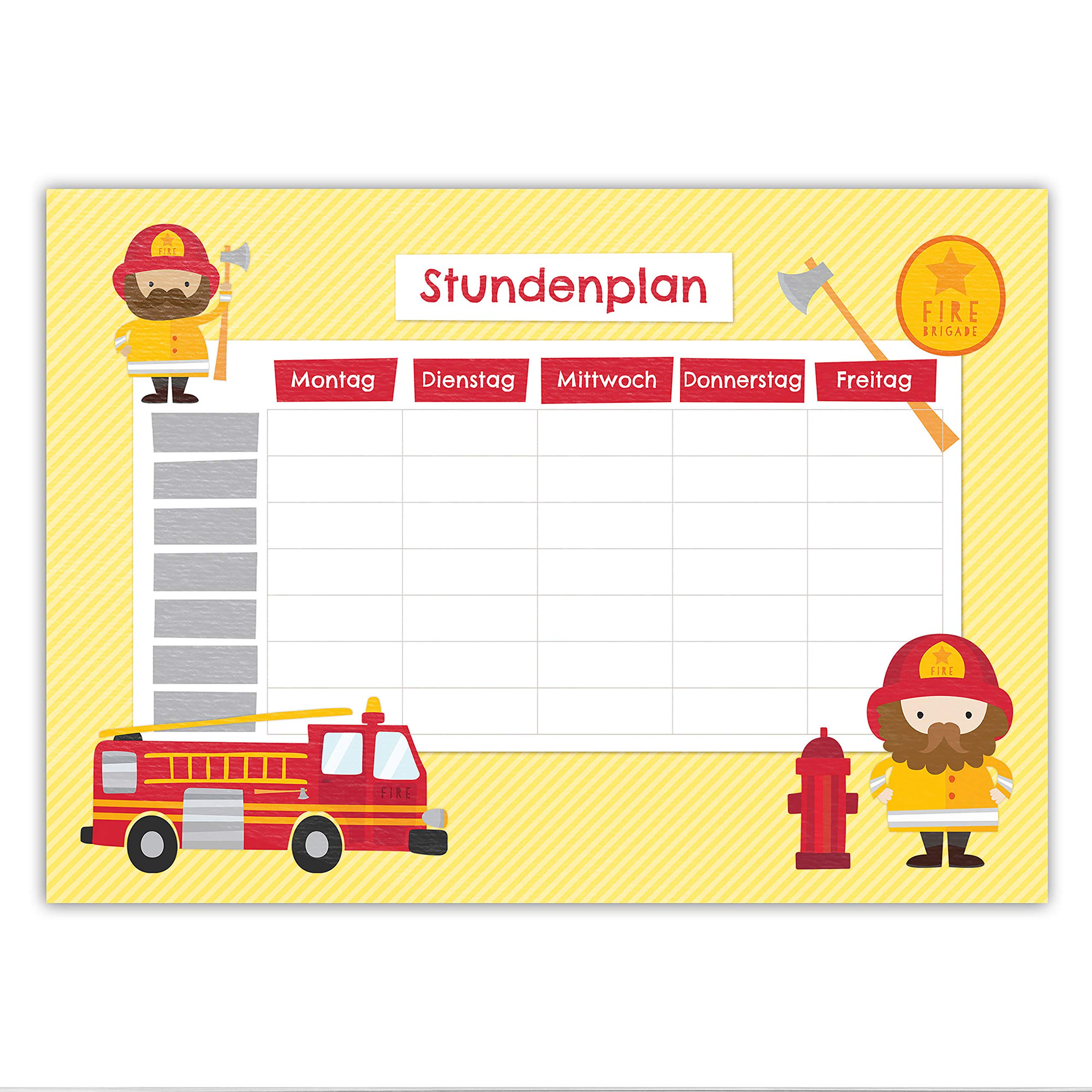 Papierdrachen Timetable DIN A4 Pad - Fire Brigade Motif - Writeable School - Diary and Weekly Plan